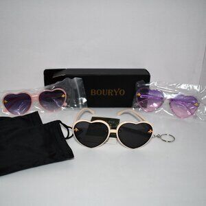 Bouryo Set of 3 Heart-Shaped Sunglasses for Kids | Stylish Bee Frame | UV400 Pro